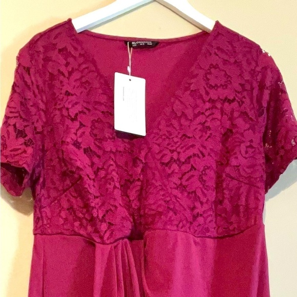 BloomChic cranberry cocktail dress lace bodice size 12 maxi dressy formal - Picture 6 of 12